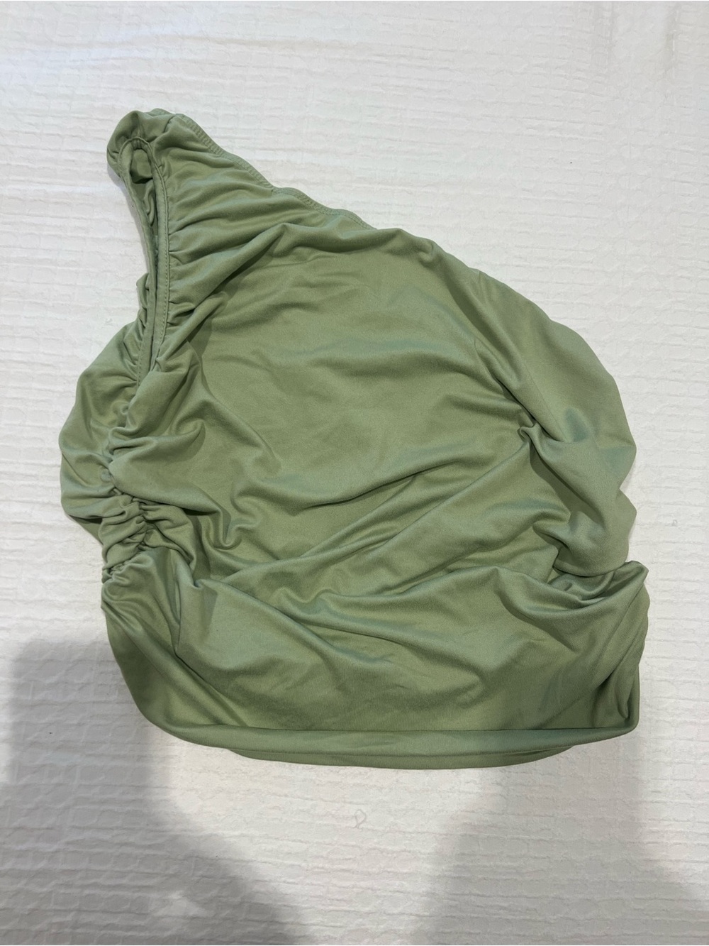 Sage Green One-Shoulder Ruched Top